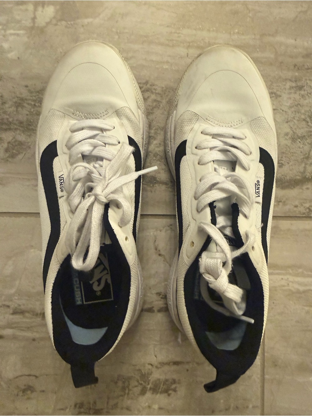 Vans White and Black Low-Top Sneakers with Side Stripe